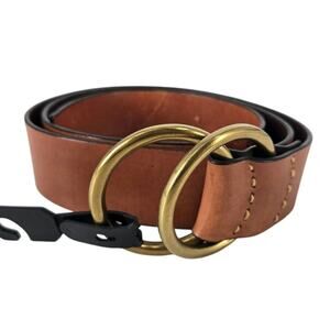 GAP Wide Brown Leather Waist Belt Gold Double O-Ring Buckle Womens M Staple